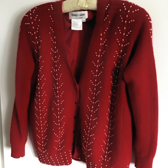 Vintage 1980s Franco Valeri Red Sweater with White Beads Size M - Picture 7 of 7